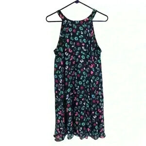 Betsey Johnson Trapeze Floral Print Flowy Midi Dress Sleeveless Swing Halter